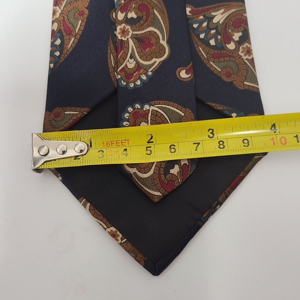 Oscar de la Renta Couture Vintage Silk Tie Navy Red & Brown Paisley Print 80's - Picture 8 of 9